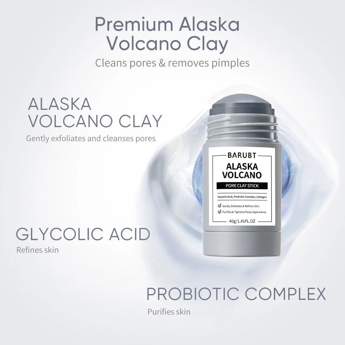 SKINTIFIC Alaska Volcano Pore Clay Stick Cleansing Blackhead Remover Face Mask Stick with Natural Clay Gentle Exfoliating Smoothing Skin Non-Drying Skincare