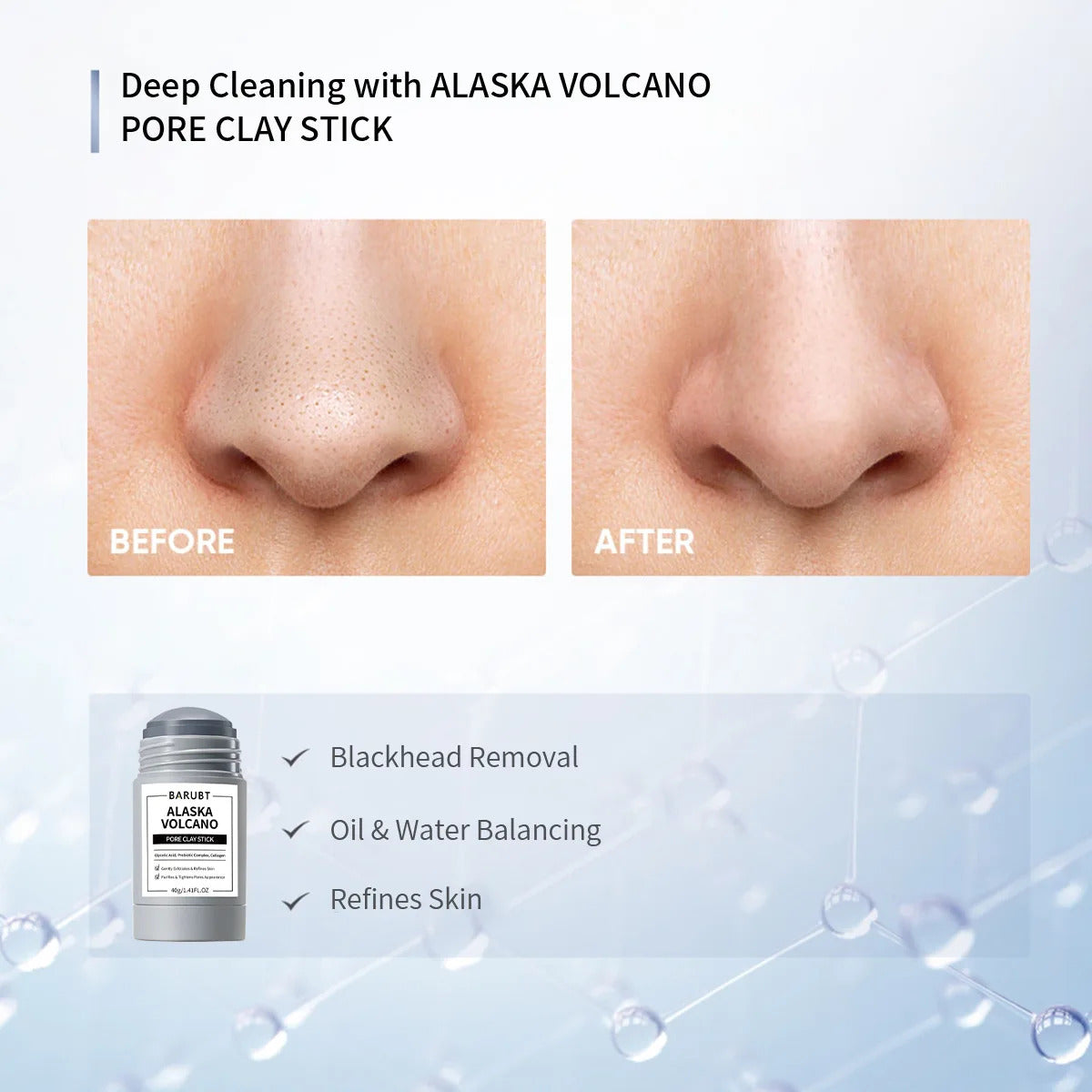 SKINTIFIC Alaska Volcano Pore Clay Stick Cleansing Blackhead Remover Face Mask Stick with Natural Clay Gentle Exfoliating Smoothing Skin Non-Drying Skincare